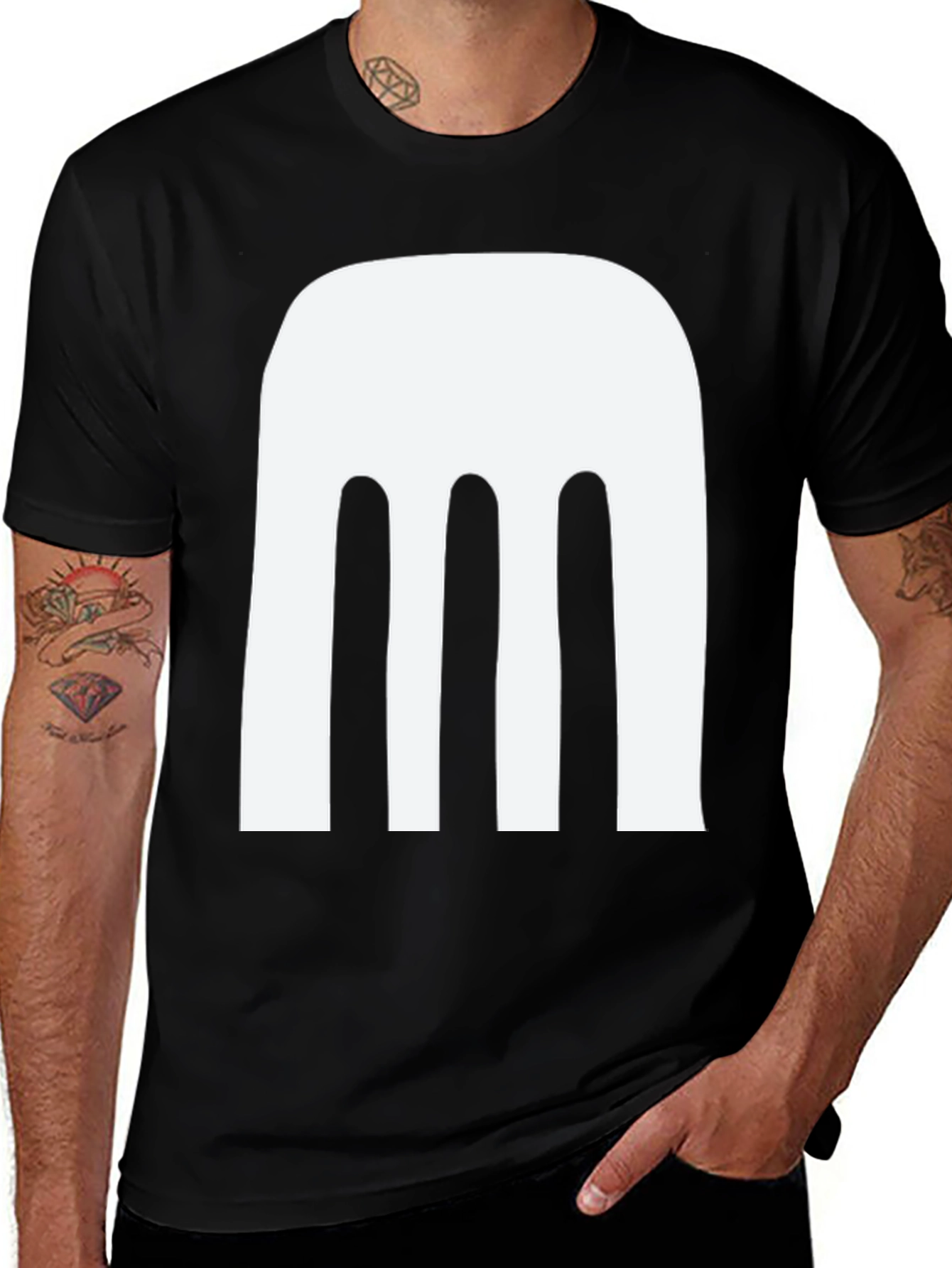 Abstract White Design Black T-Shirt