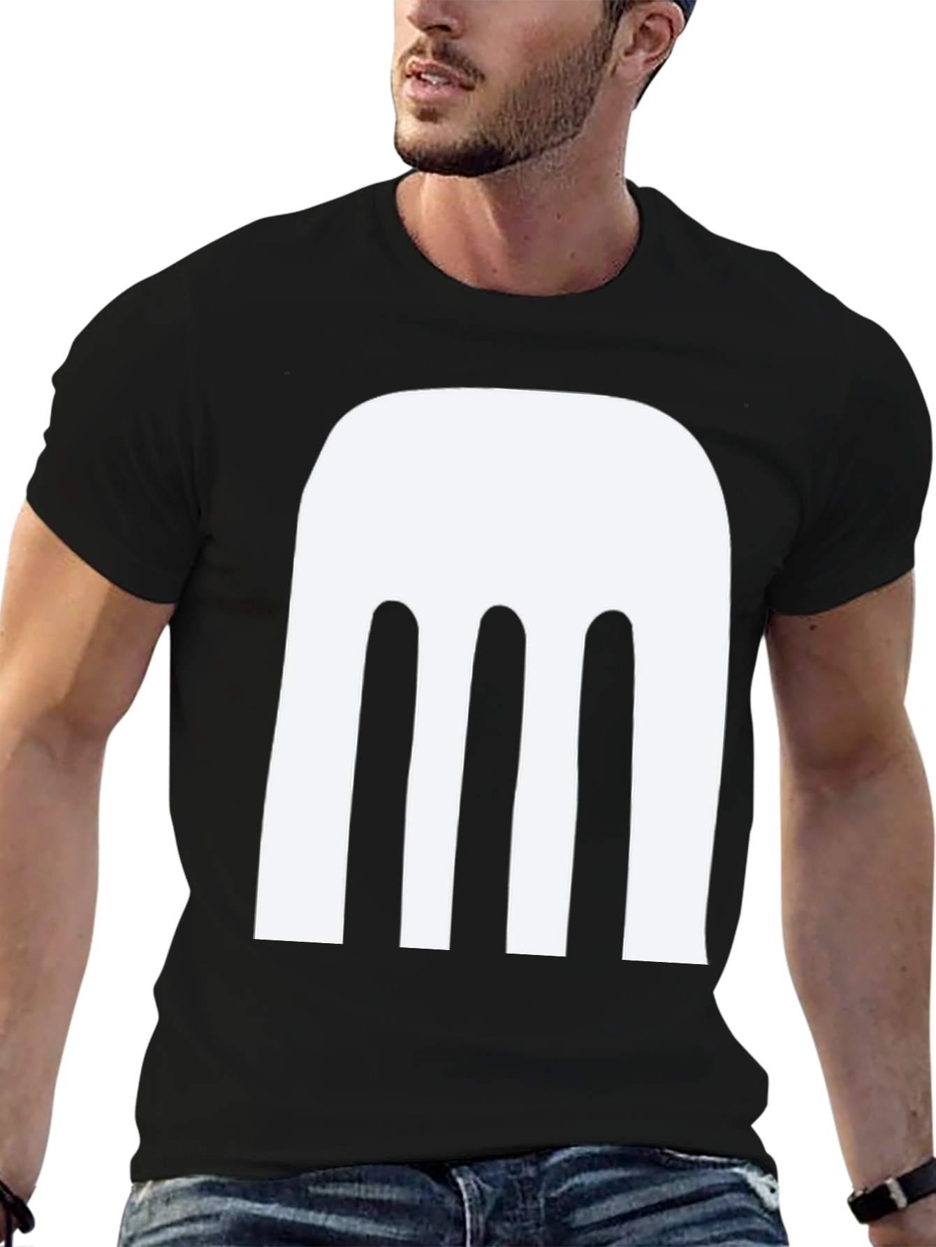 Abstract White Design Black T-Shirt