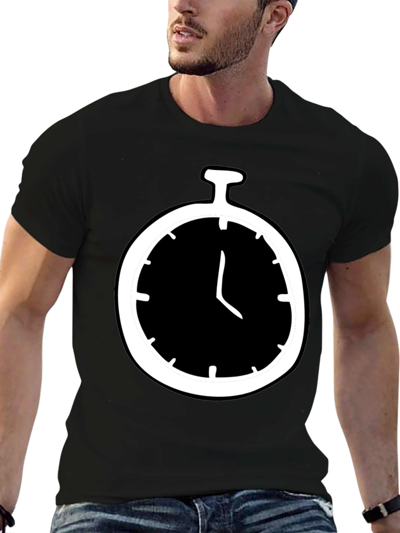Stopwatch Graphic Tee - Mens Black Cotton T-Shirt