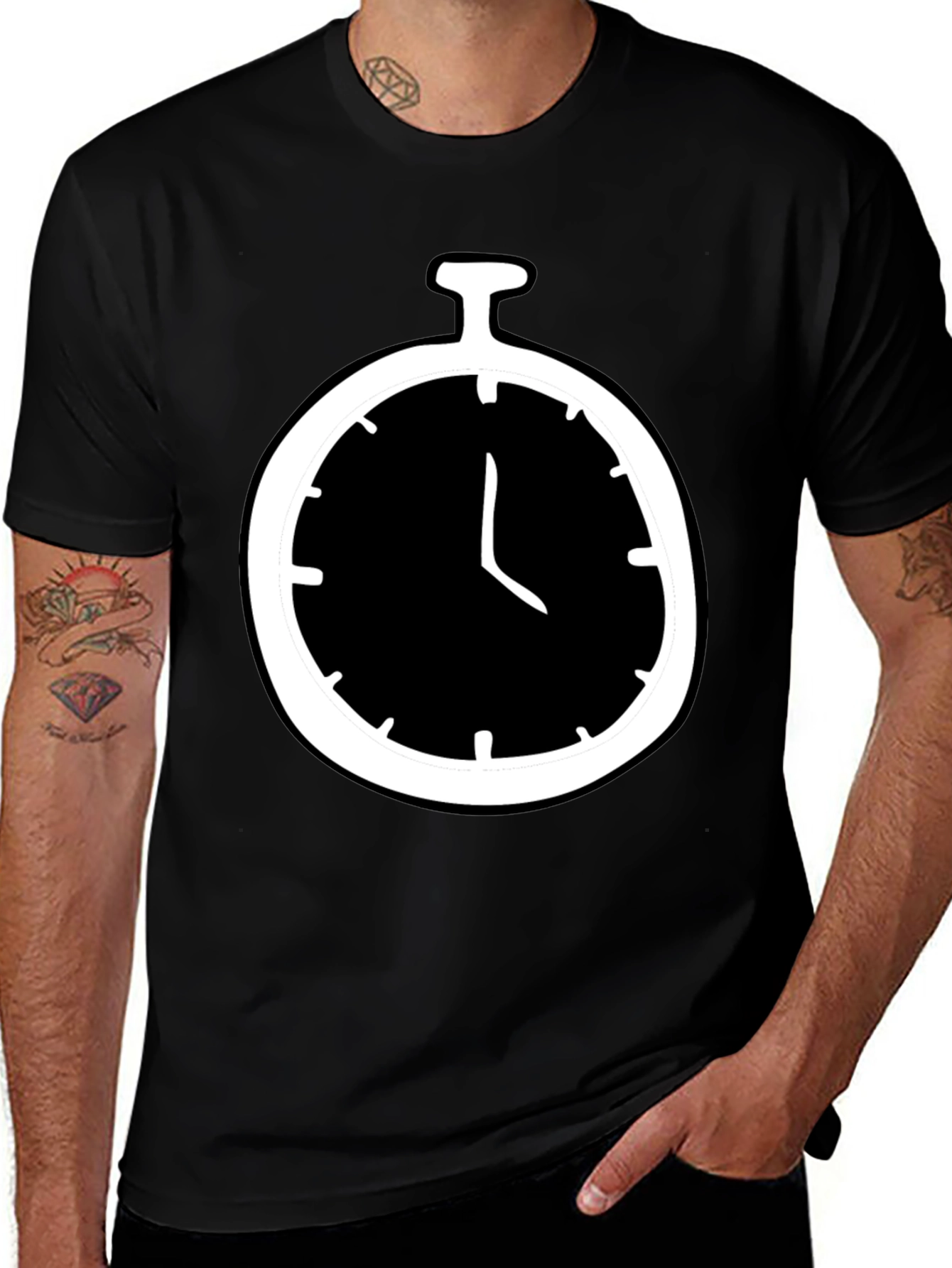 Stopwatch Graphic Tee - Mens Black Cotton T-Shirt