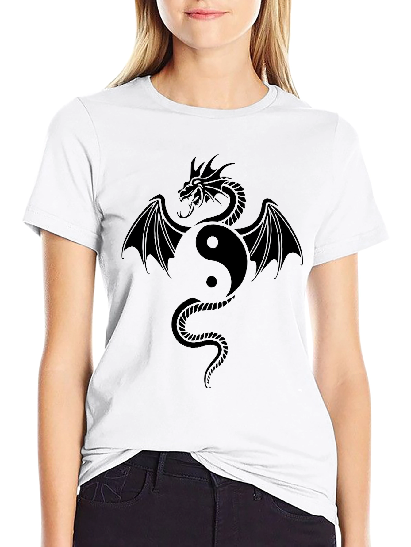 Yin Yang Dragon Graphic Tee - Stylish Black T-Shirt