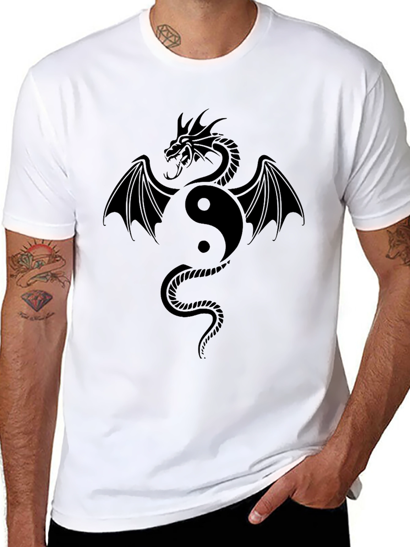 Yin Yang Dragon Graphic Tee - Stylish Black T-Shirt