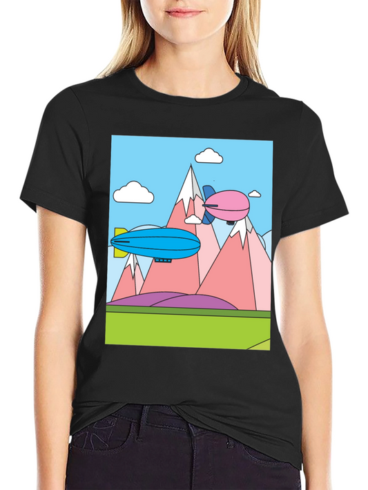 Cartoon Landscape Dirigible Graphic Tee