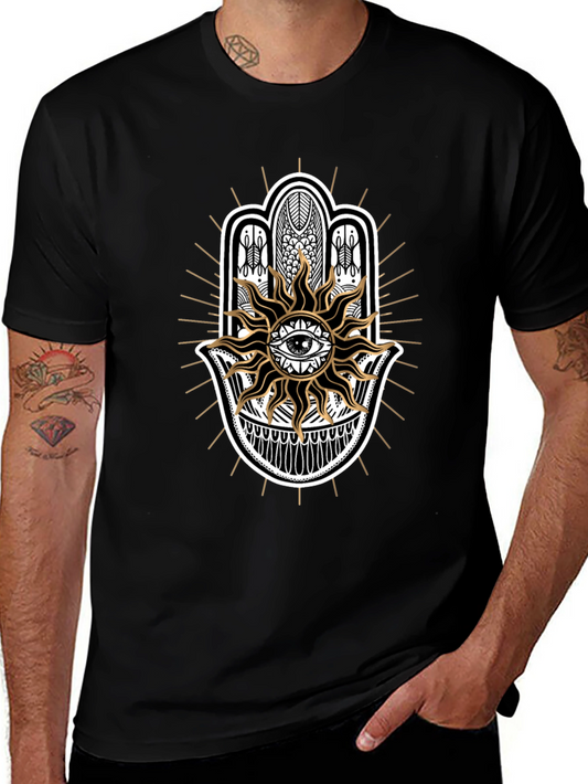 Hamsa Hand Sun Graphic Black Tee