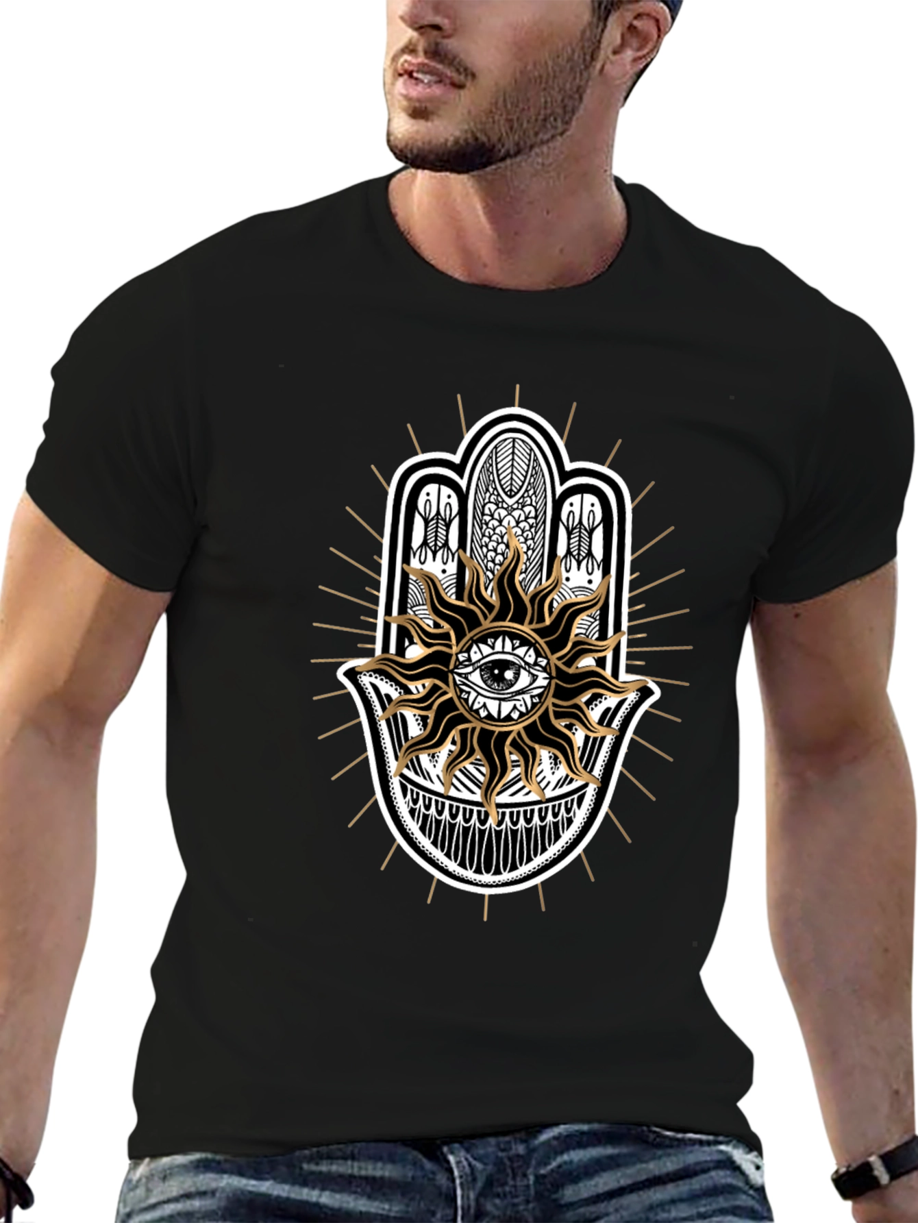 Hamsa Hand Sun Graphic Black Tee