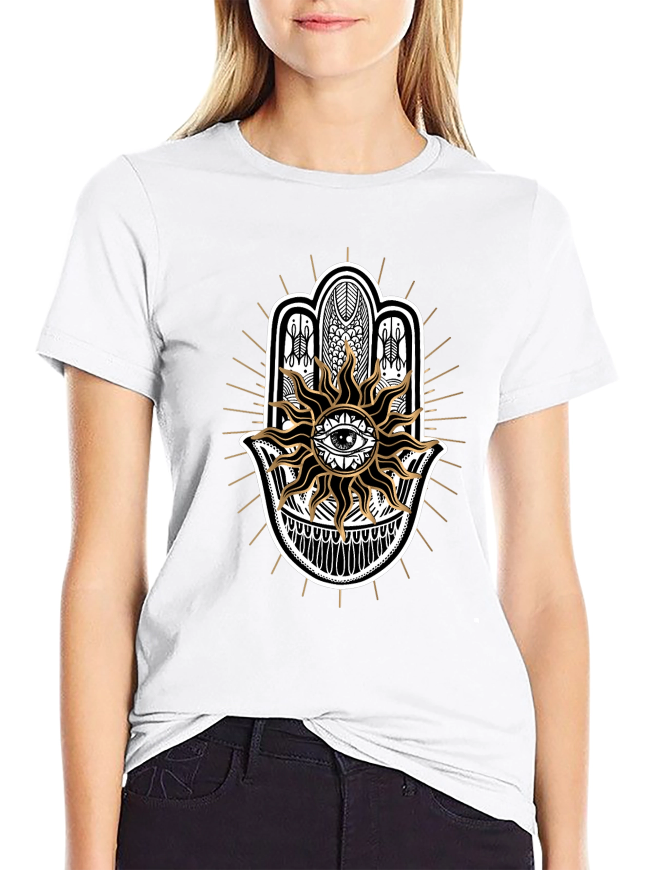 Hamsa Hand Sun Graphic Black Tee