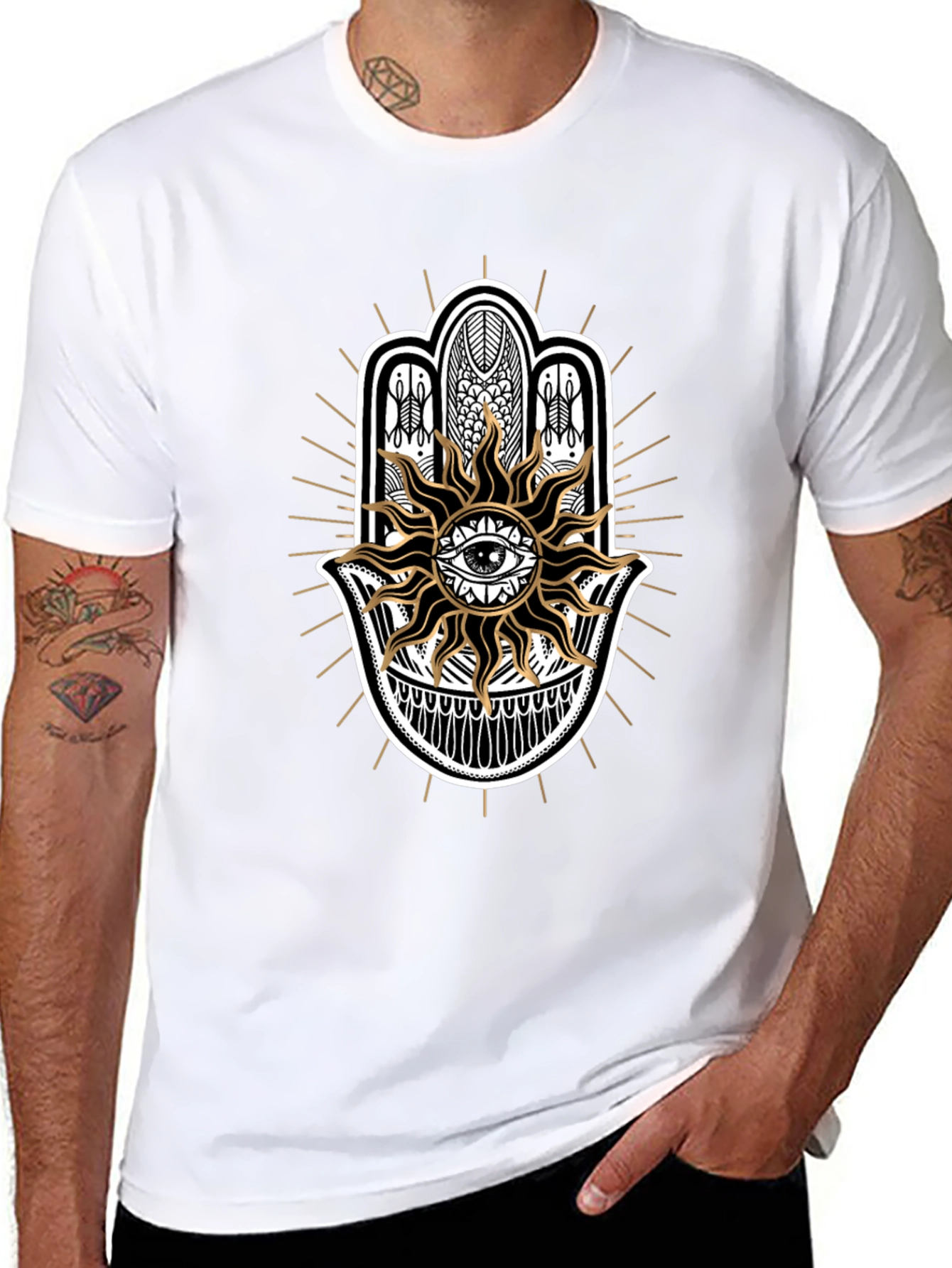 Hamsa Hand Sun Graphic Black Tee