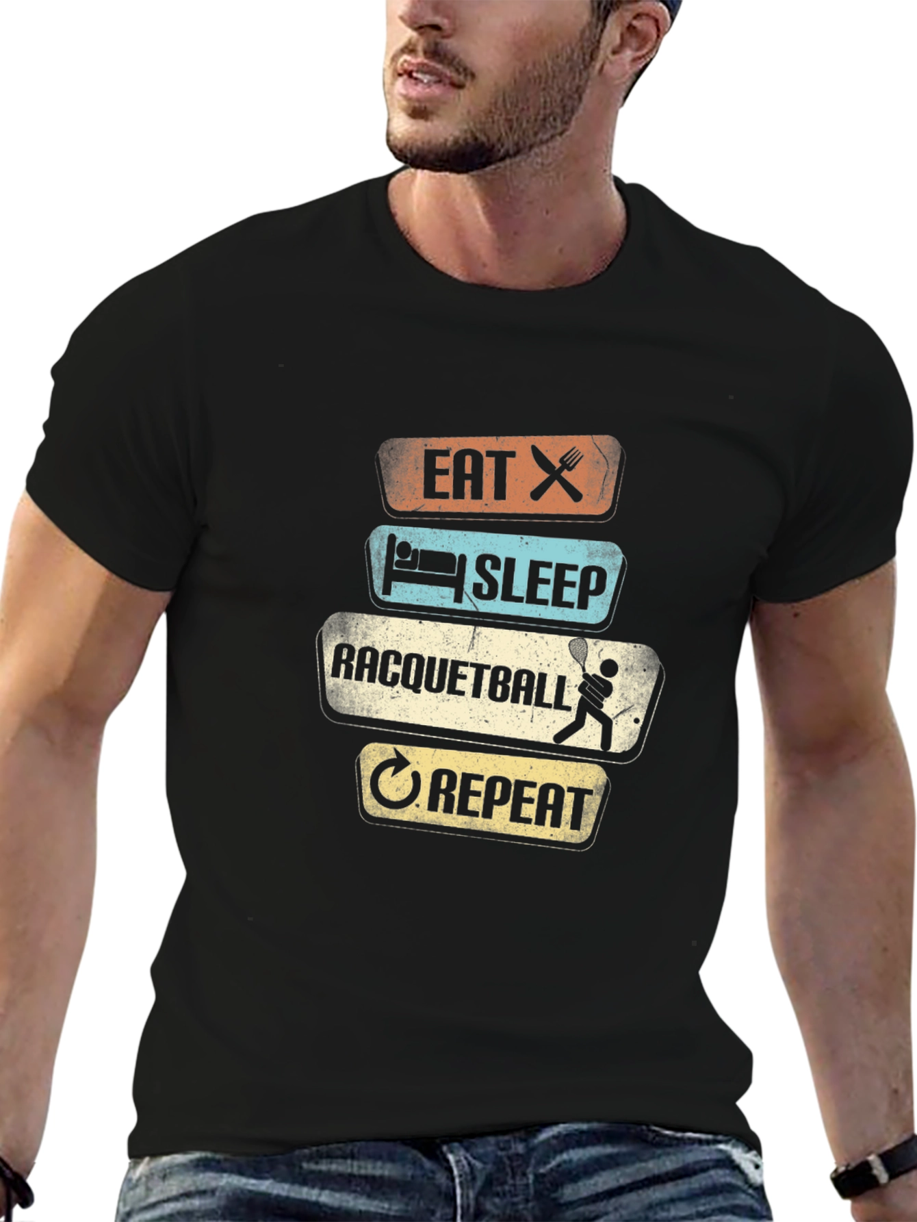 Eat Sleep Racquetball Repeat Graphic T-Shirt