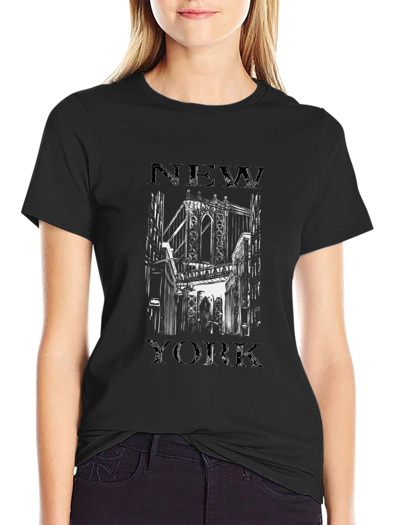 New York Bridge Graphic T-Shirt - Black