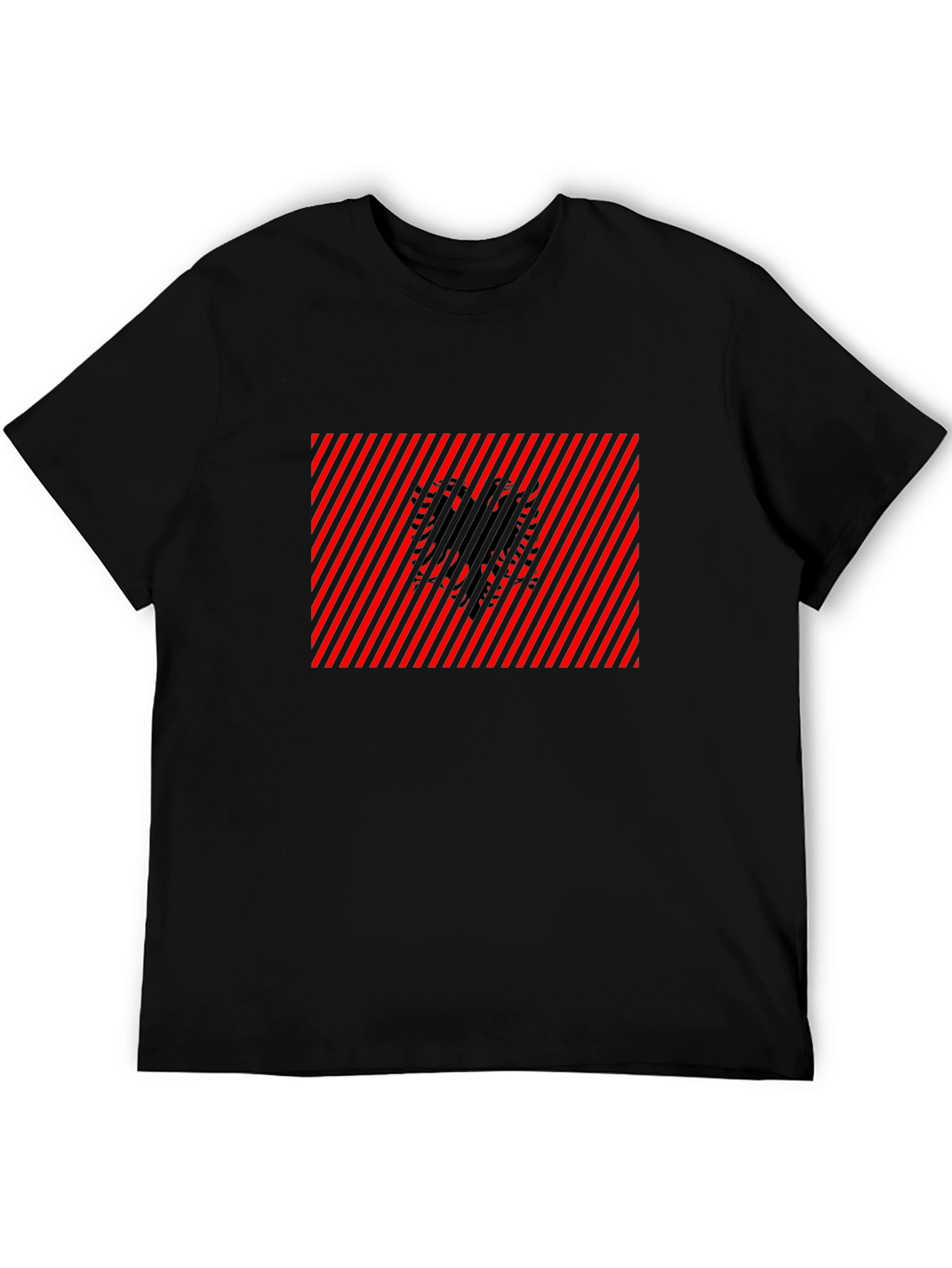 Albanian Eagle Graphic Tee - Red & Black Stripes