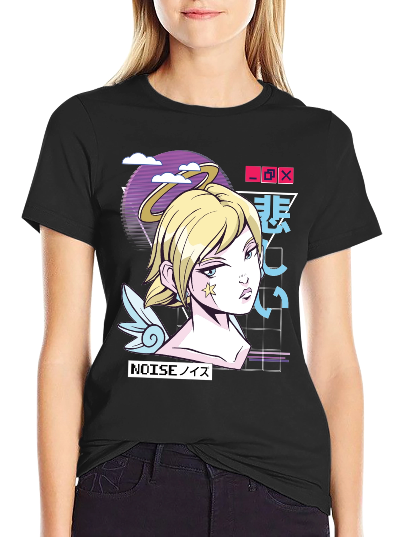 Anime Girl Graphic Print Black T-Shirt