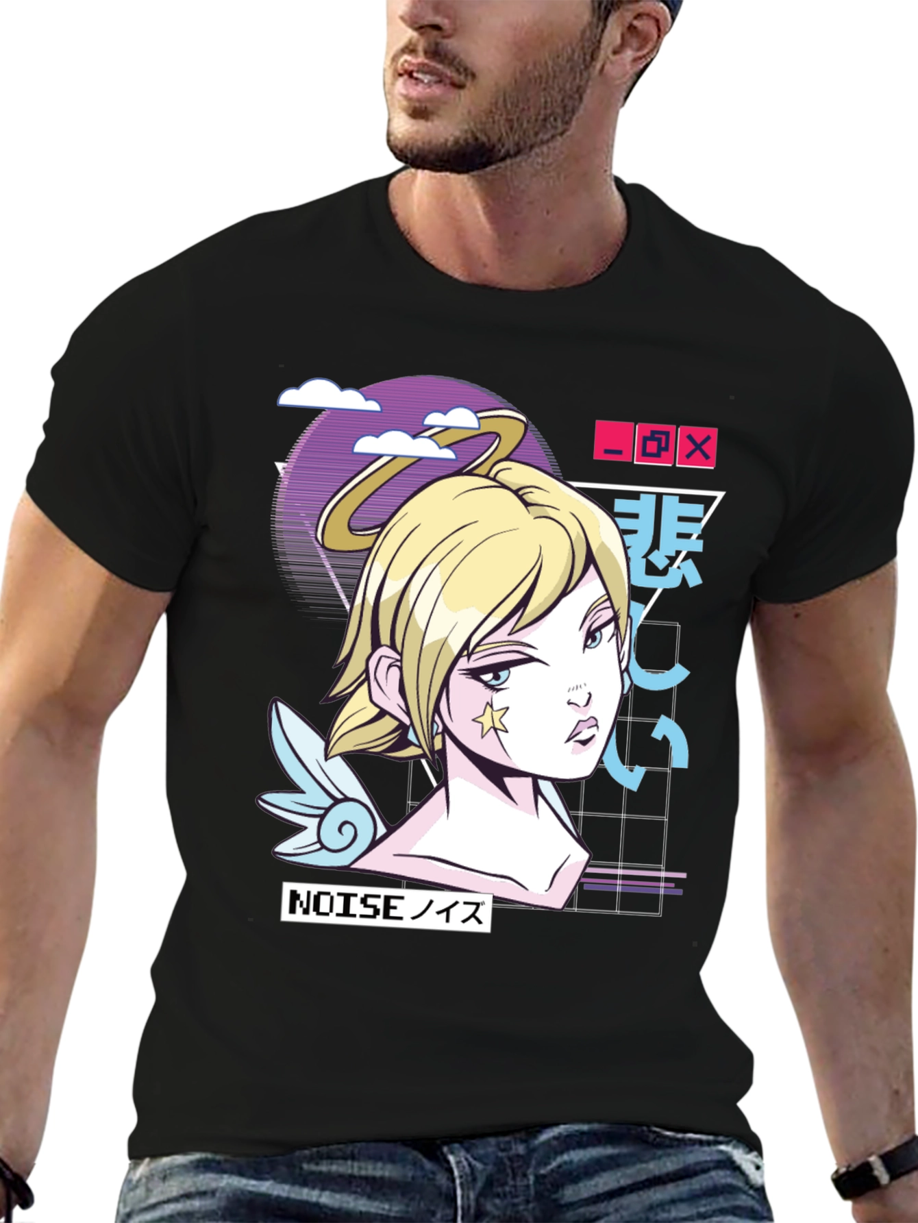 Anime Girl Graphic Print Black T-Shirt