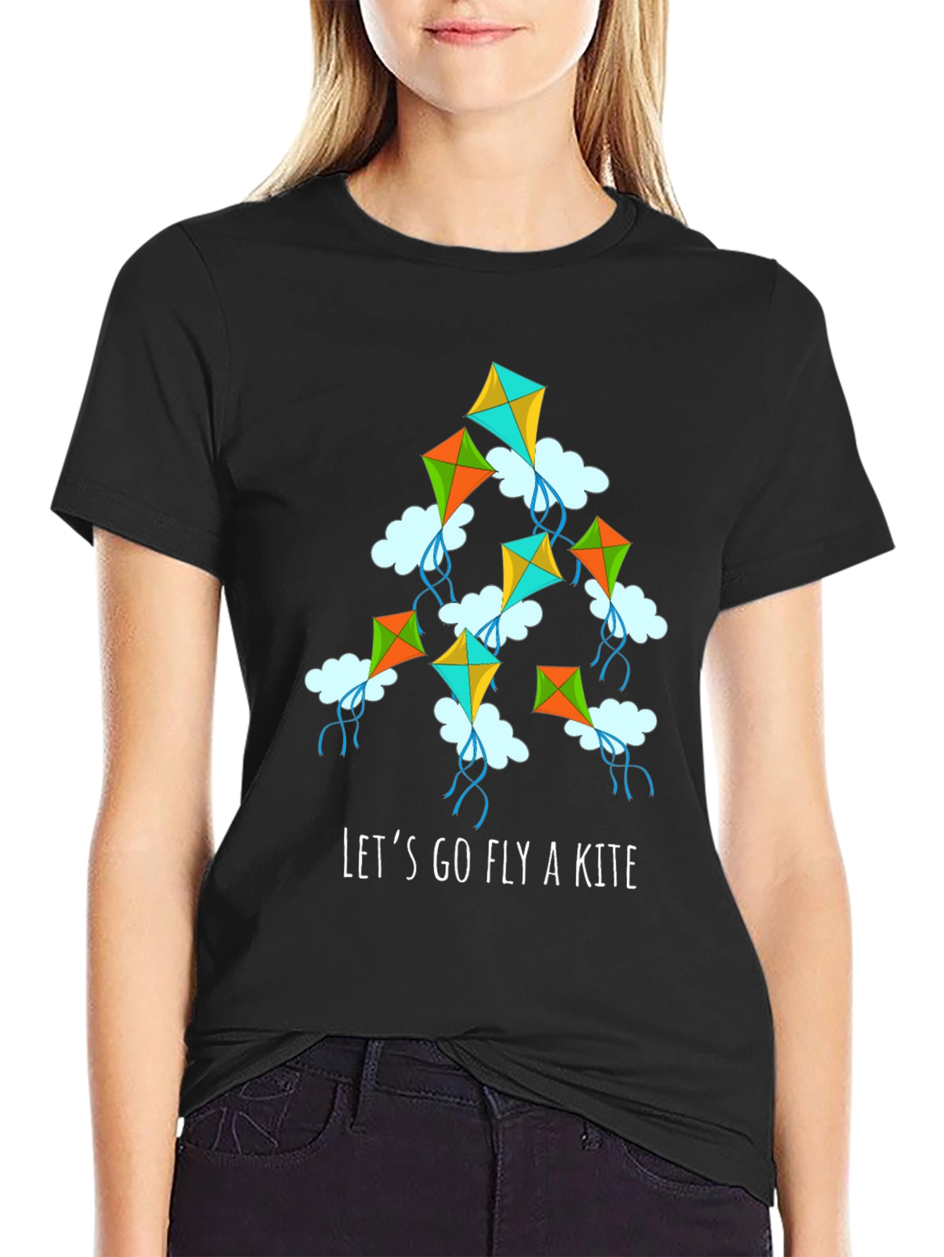 Lets Go Fly a Kite Graphic Tee - Black