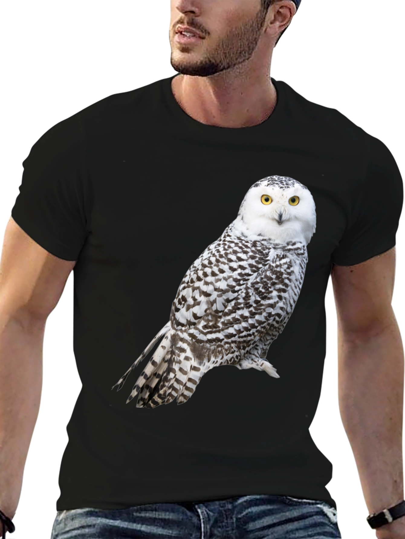 Snowy Owl Graphic Tee - Unisex Black T-Shirt