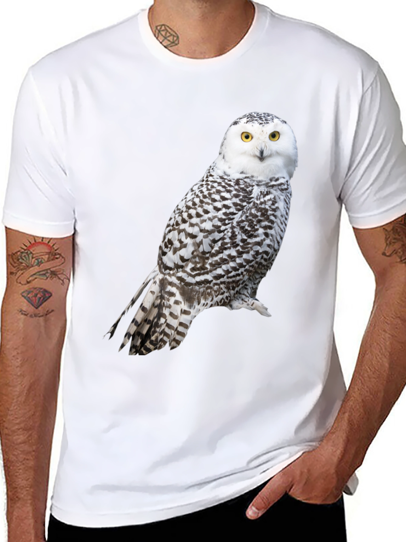 Snowy Owl Graphic Tee - Unisex Black T-Shirt