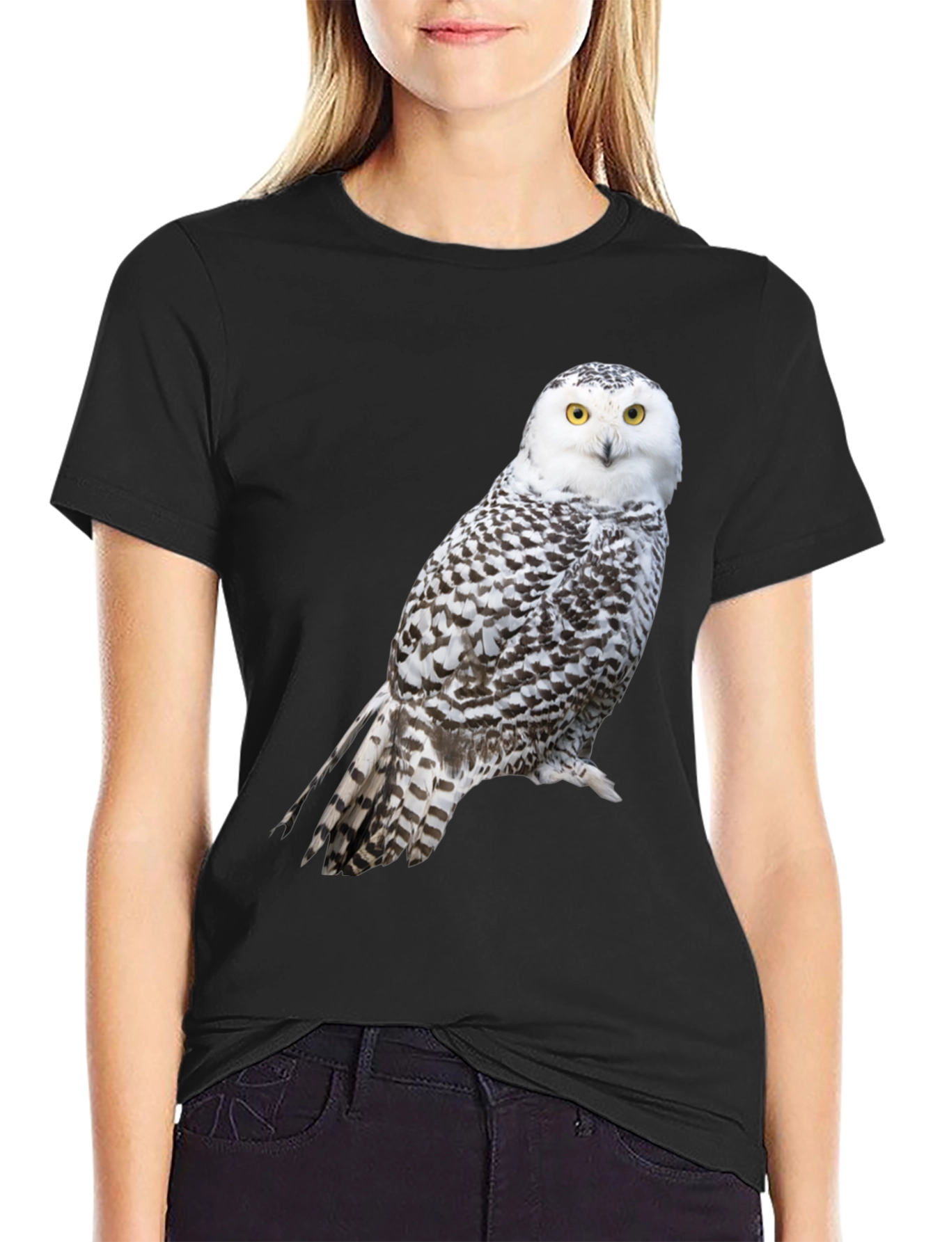 Snowy Owl Graphic Tee - Unisex Black T-Shirt