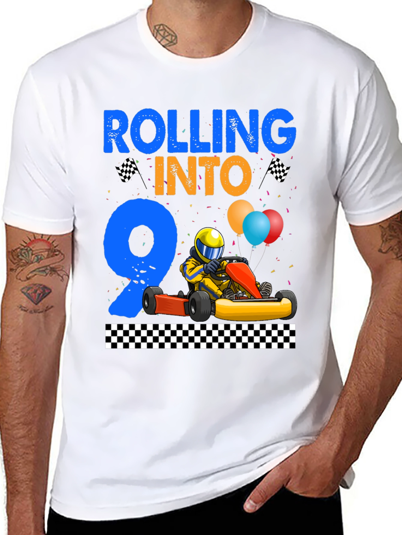 Rolling Into 9 Birthday T-Shirt Racing