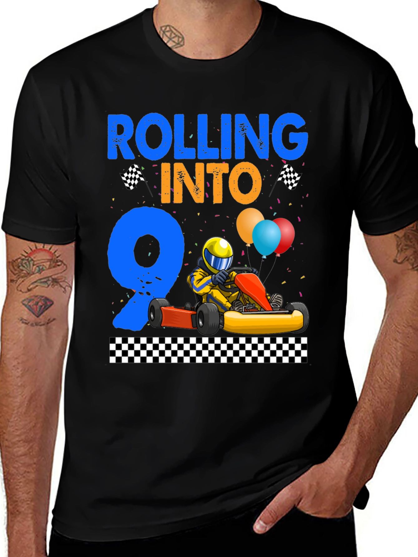 Rolling Into 9 Birthday T-Shirt Racing