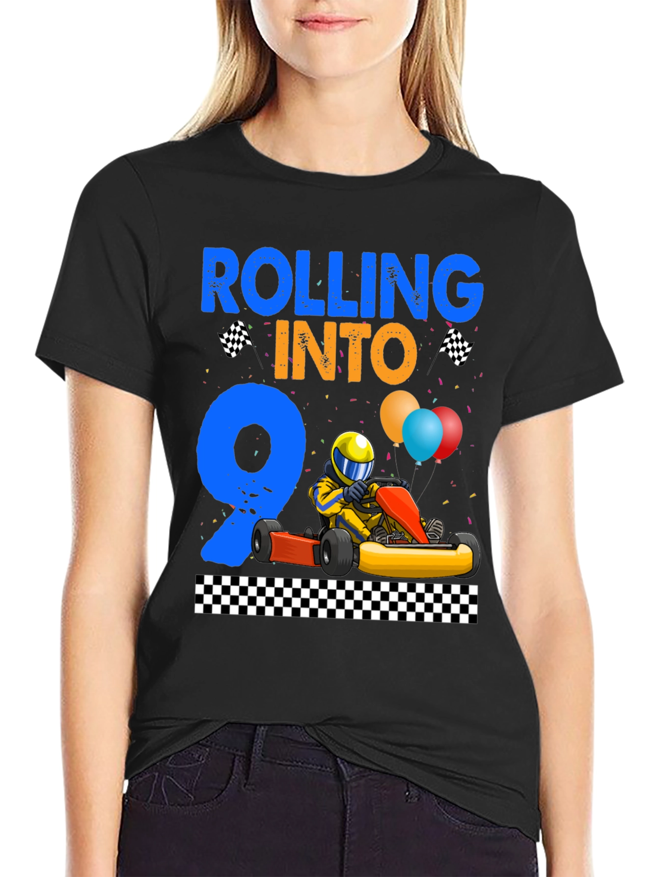 Rolling Into 9 Birthday T-Shirt Racing