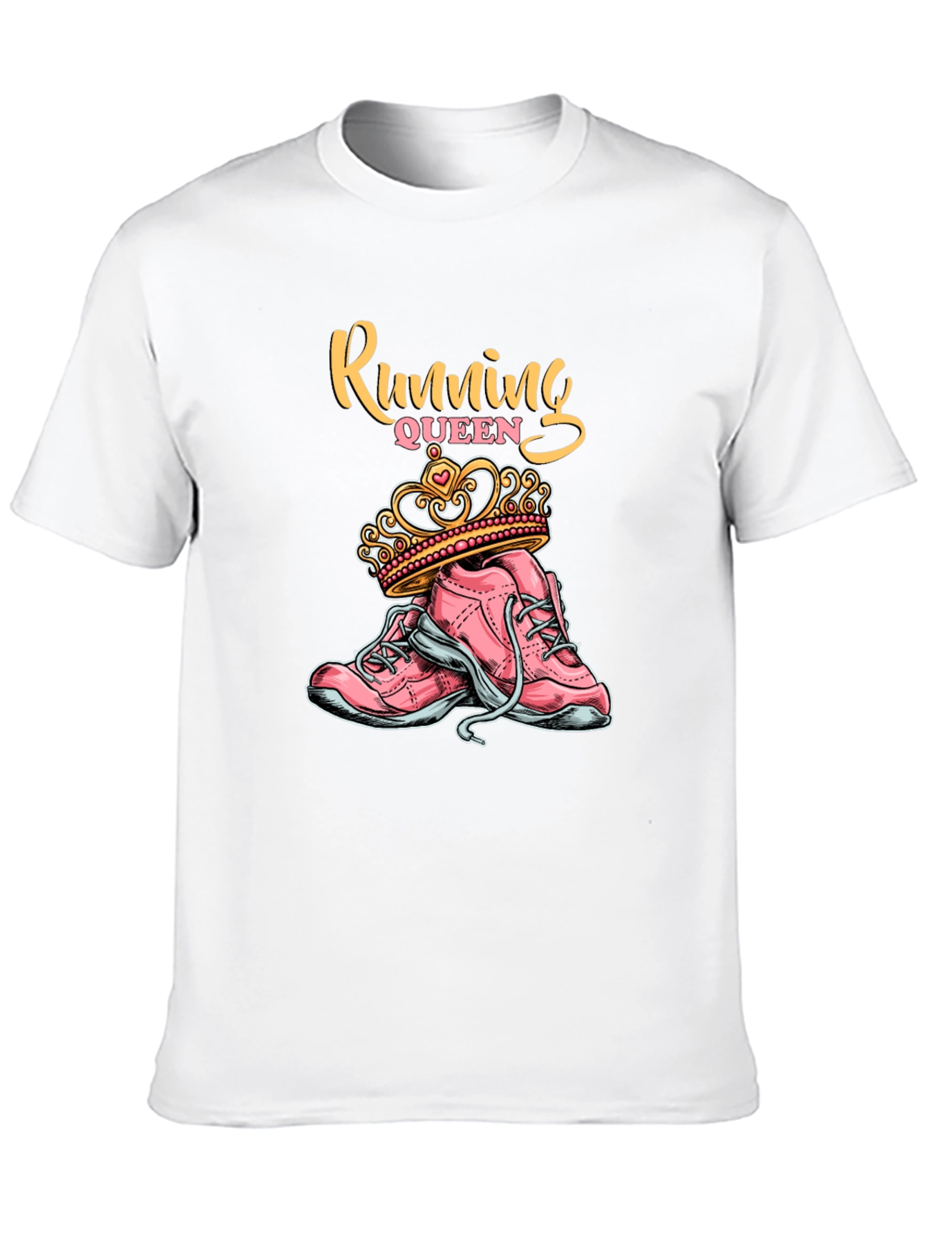 Running Queen T-Shirt - Pink Sneakers and Crown Design
