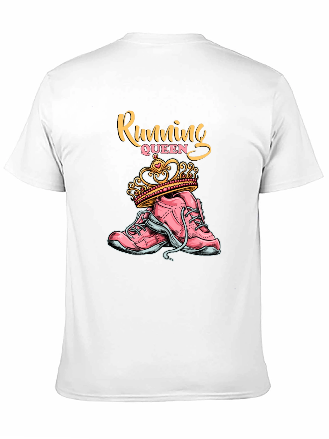 Running Queen T-Shirt - Pink Sneakers and Crown Design