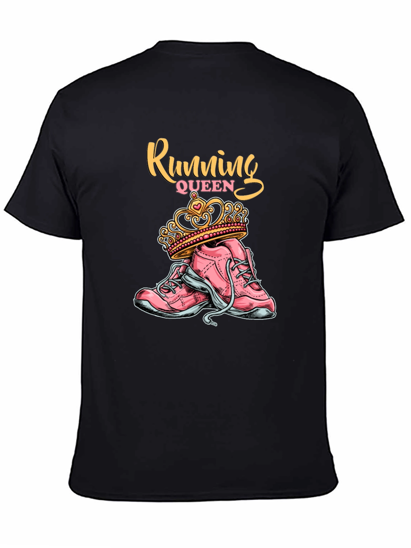 Running Queen T-Shirt - Pink Sneakers and Crown Design
