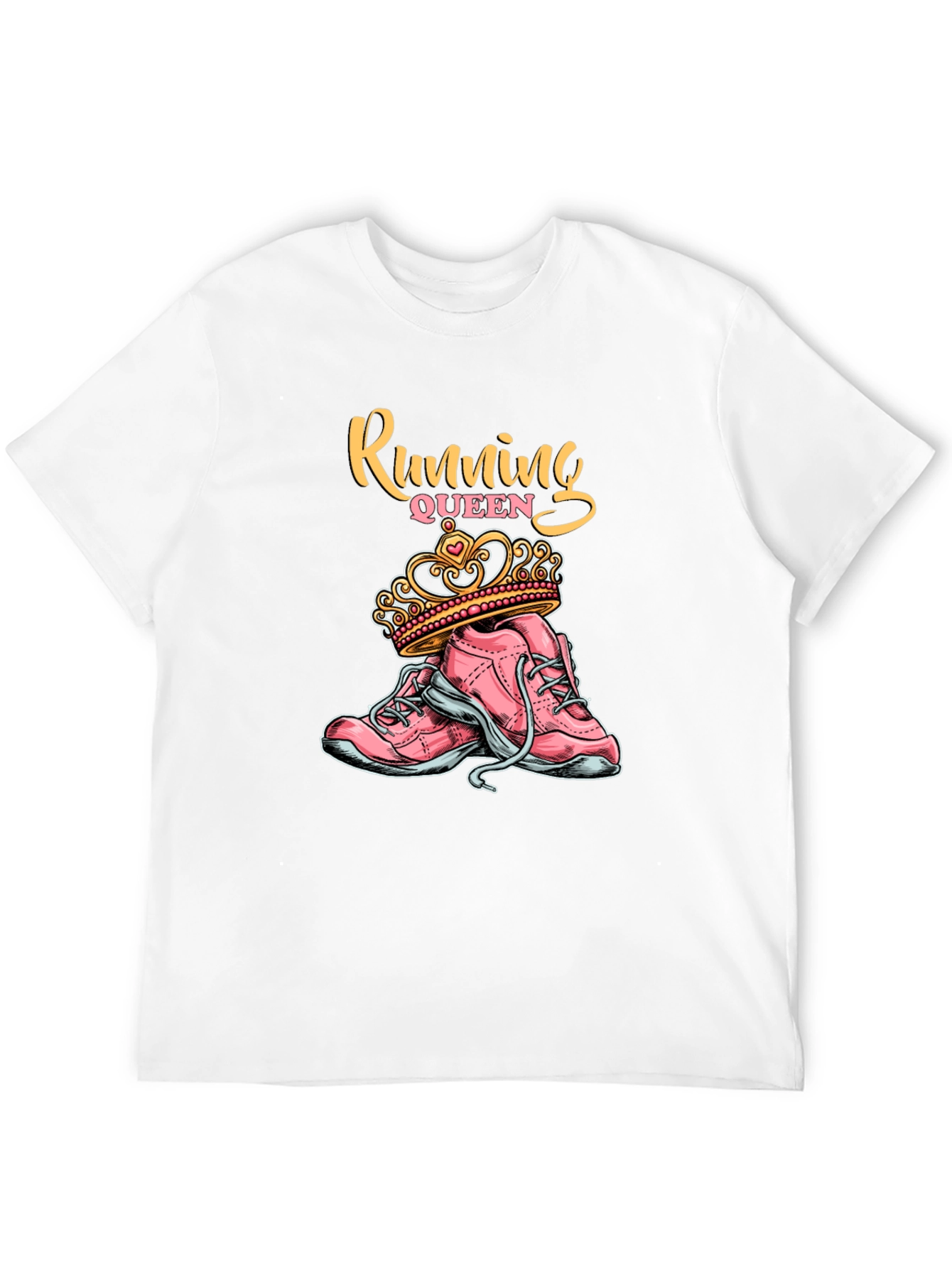 Running Queen T-Shirt - Pink Sneakers and Crown Design