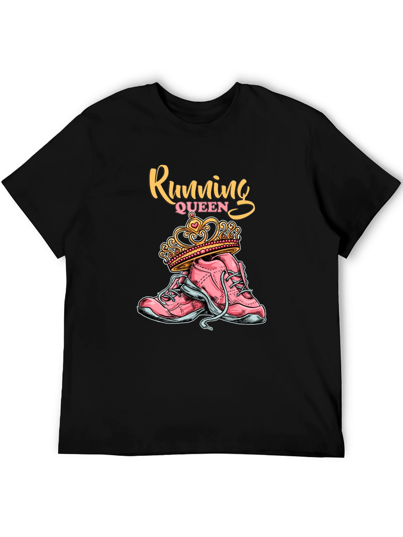 Running Queen T-Shirt - Pink Sneakers and Crown Design