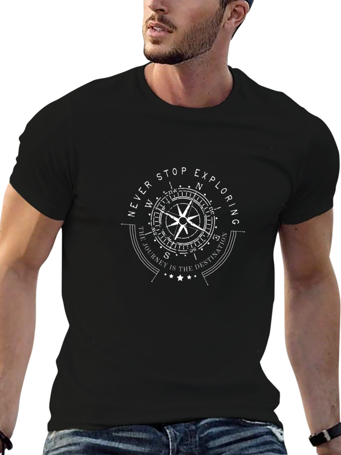 Mens Black Compass Graphic T-Shirt