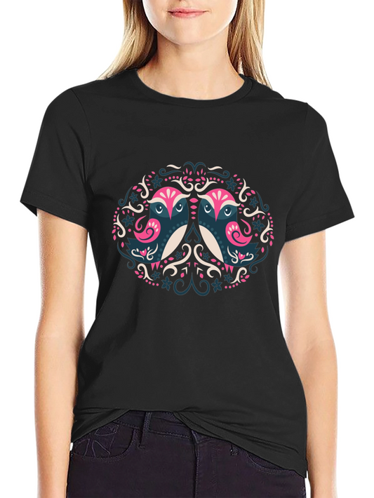 Artistic Owl Graphic Print Black T-Shirt