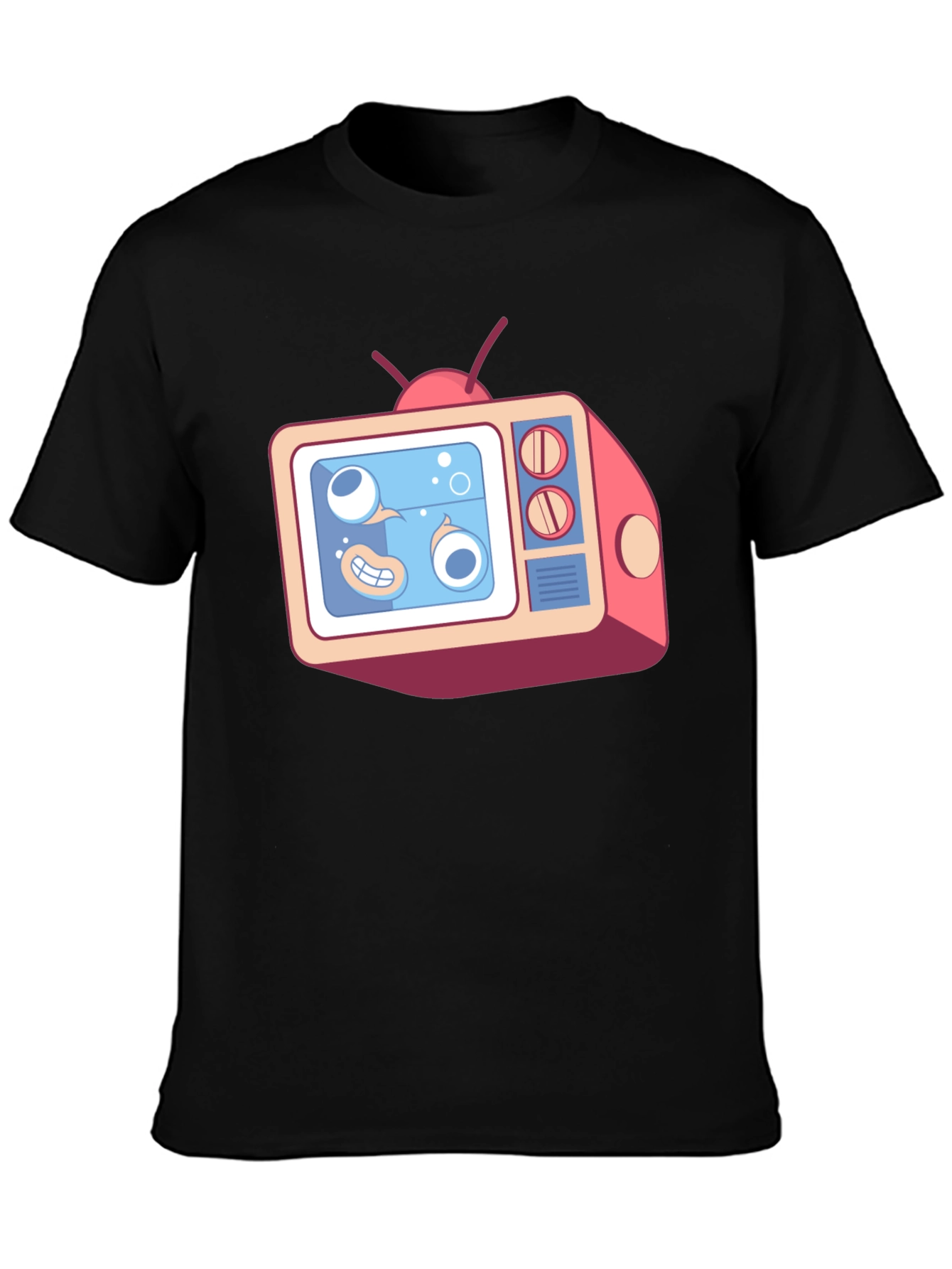 Cartoon TV Graphic Tee - Black Unisex T-Shirt