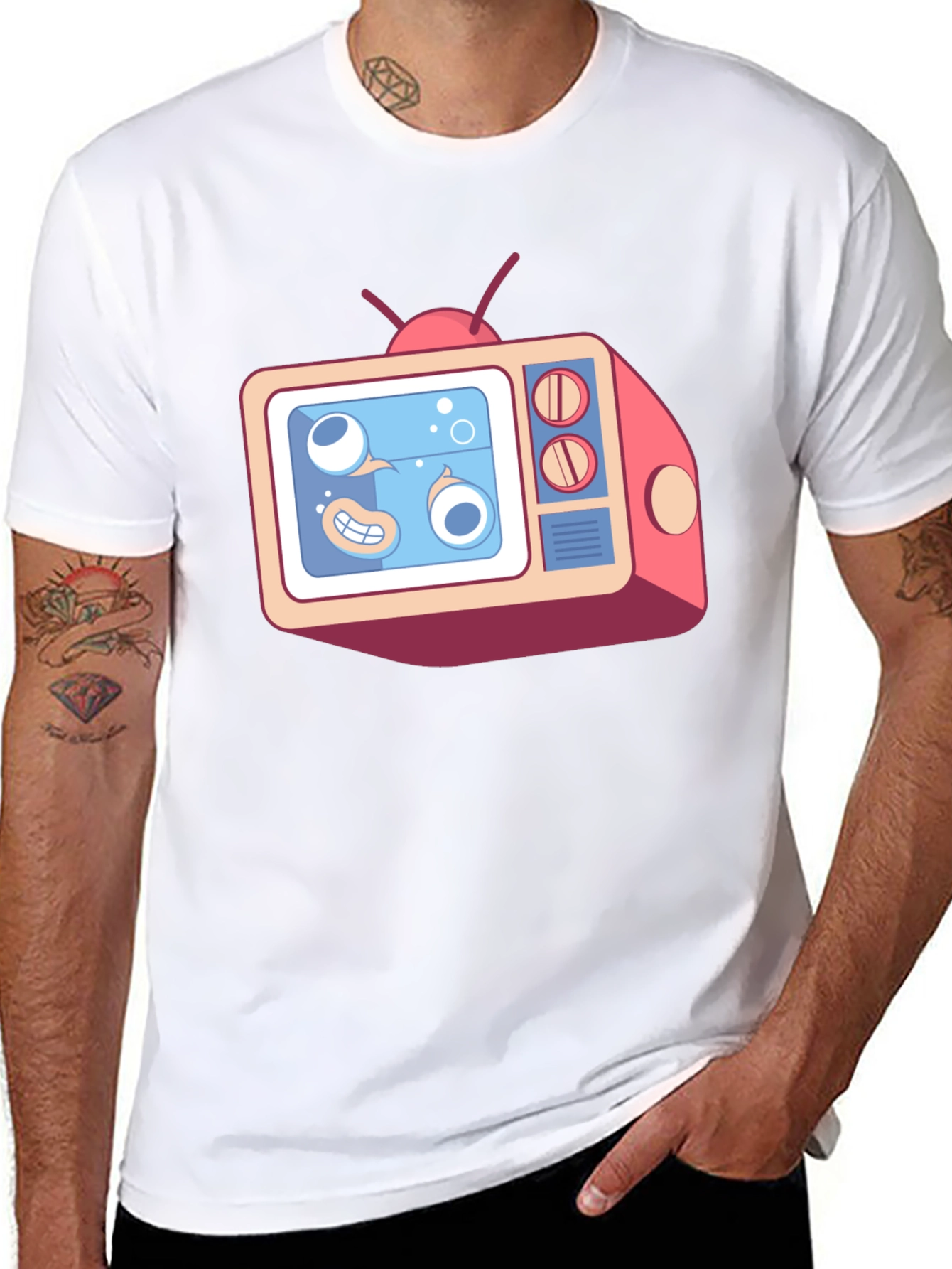 Cartoon TV Graphic Tee - Black Unisex T-Shirt