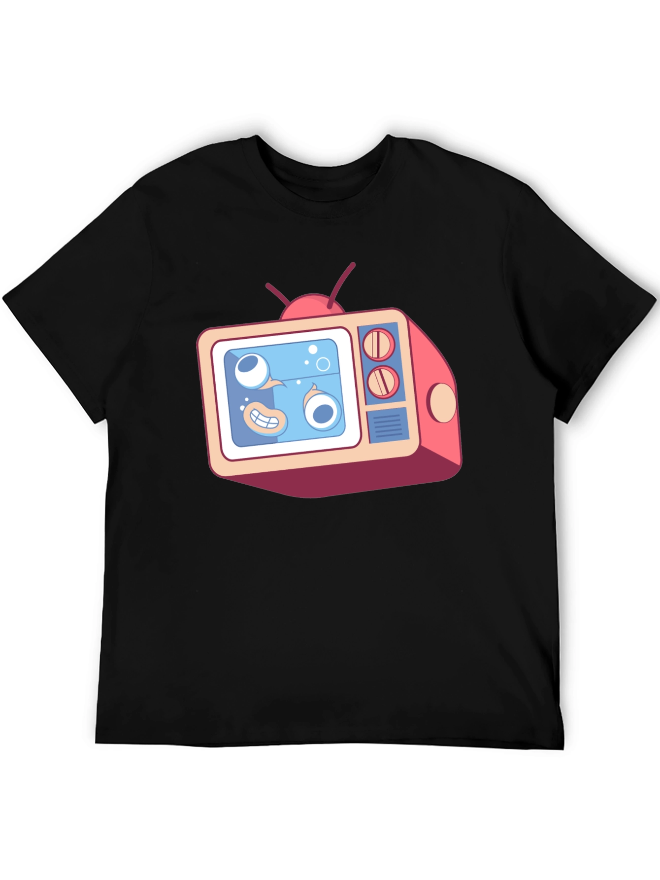 Cartoon TV Graphic Tee - Black Unisex T-Shirt