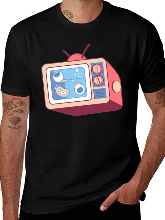 Cartoon TV Graphic Tee - Black Unisex T-Shirt