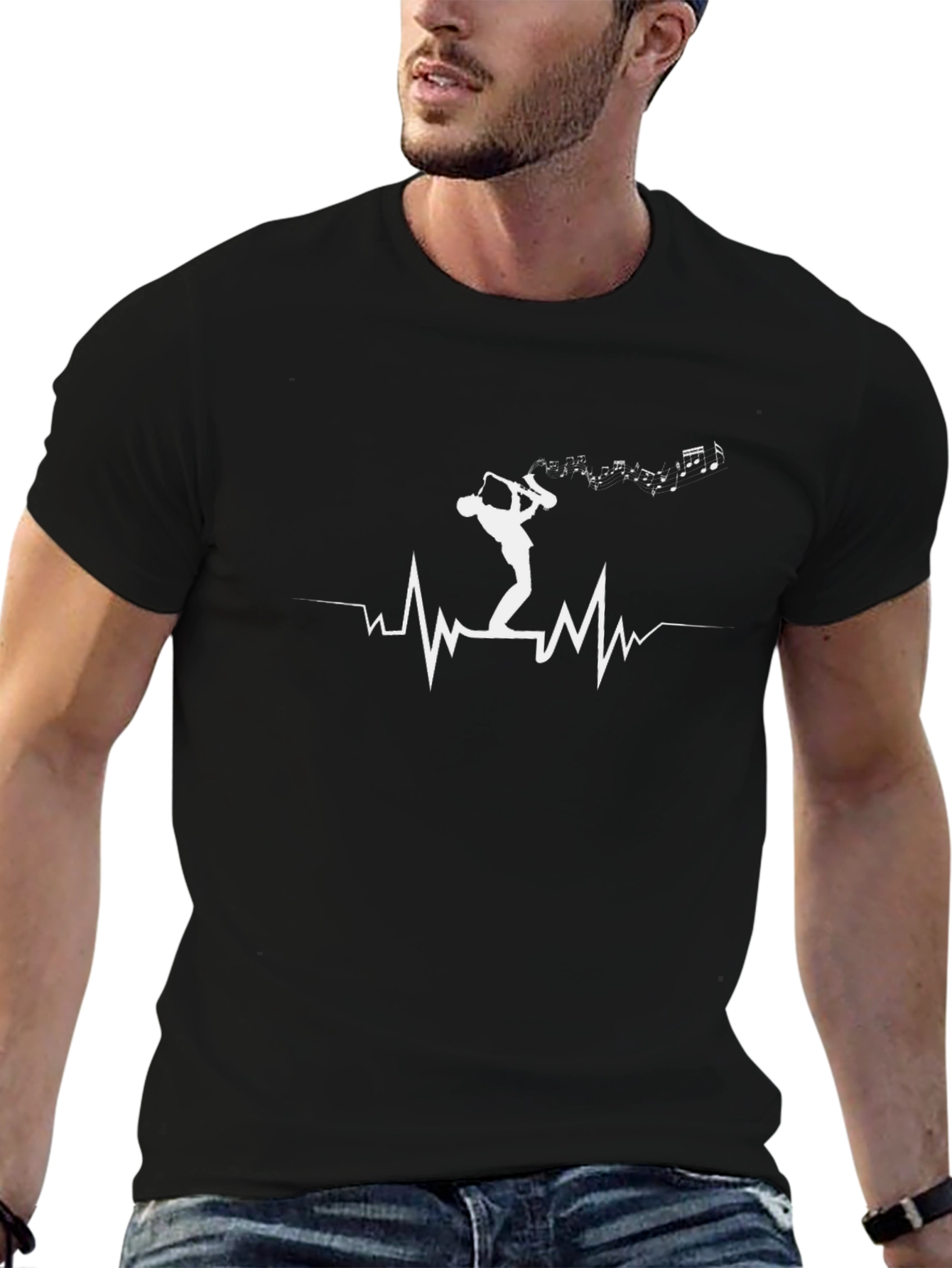 Saxophone Heartbeat Graphic Tee - Music Lover T-Shirt