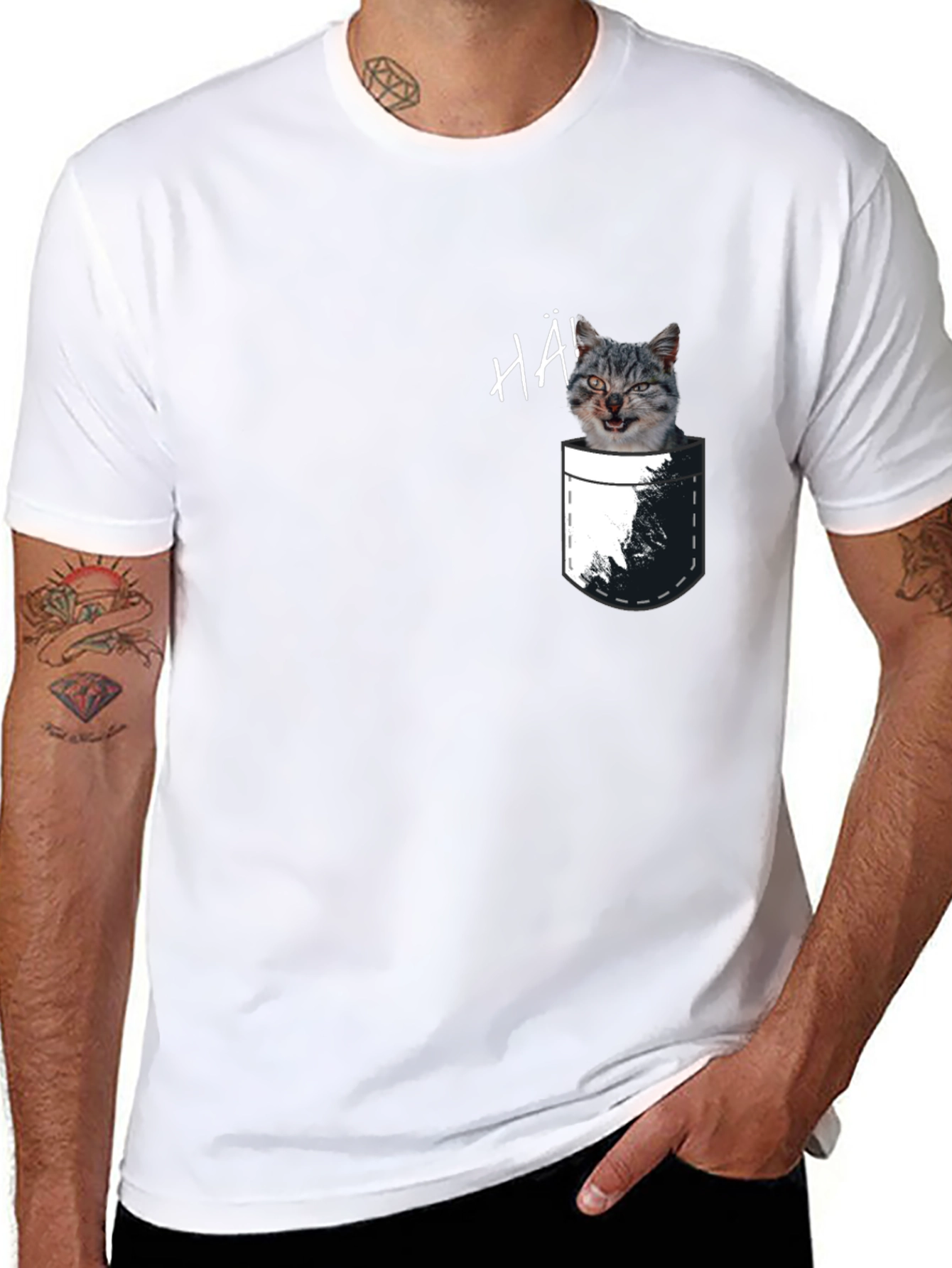 Cat Pocket T-Shirt - Funny Graphic Tee