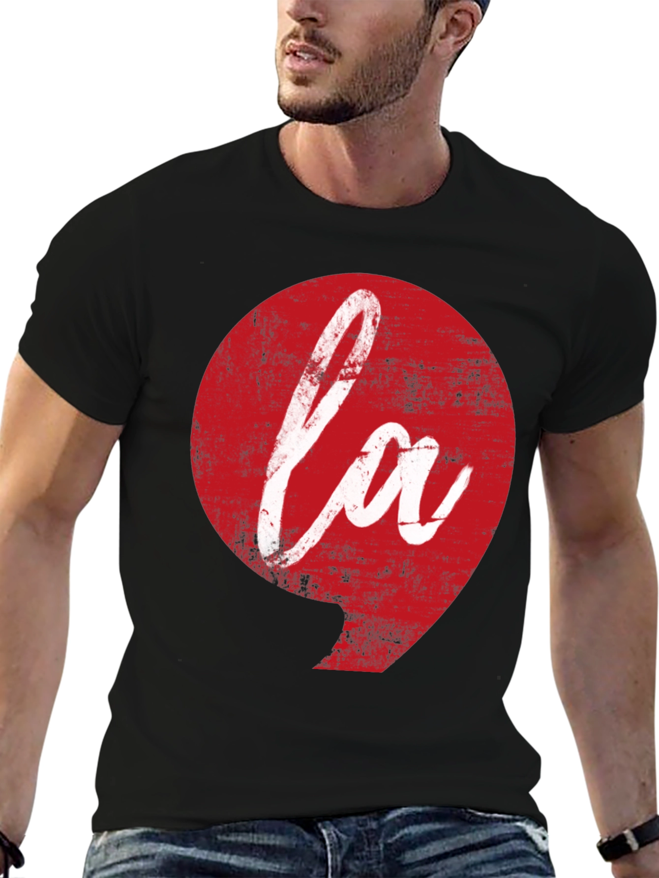 LA Graphic Tee - Distressed Red Print on Black