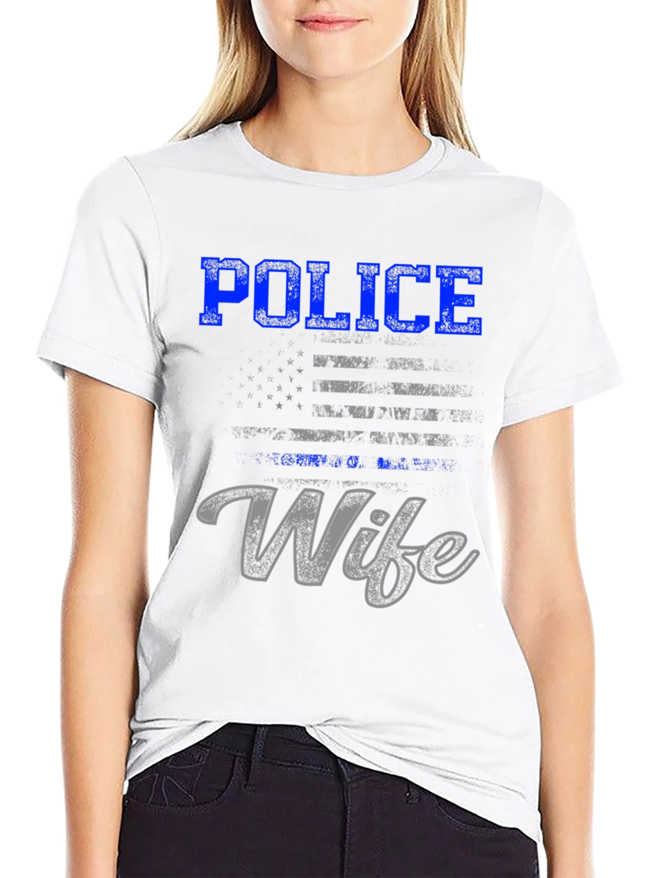 Police Wife T-Shirt - Thin Blue Line Flag