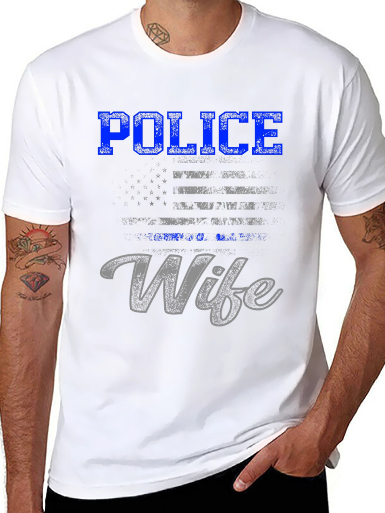 Police Wife T-Shirt - Thin Blue Line Flag