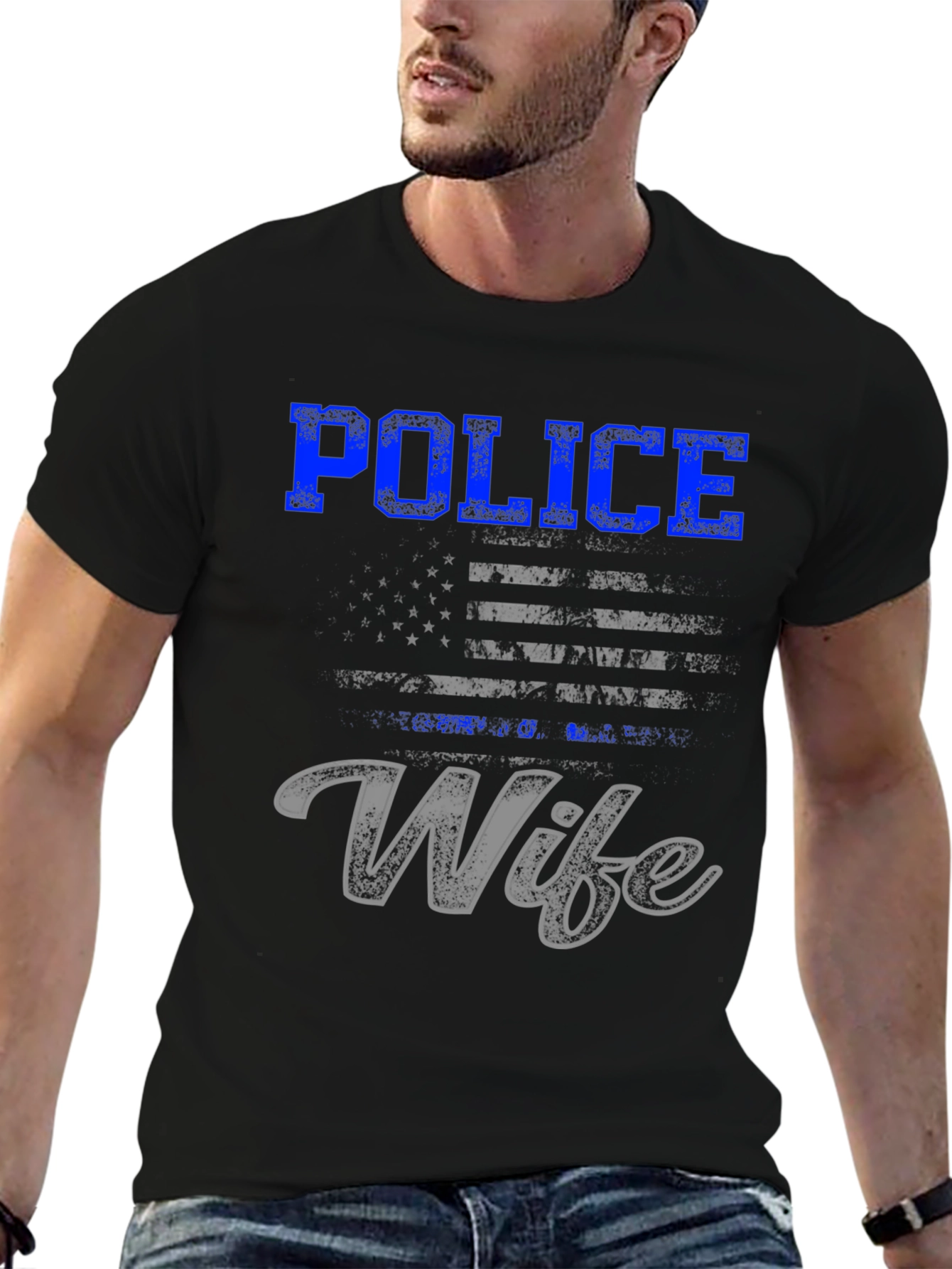 Police Wife T-Shirt - Thin Blue Line Flag