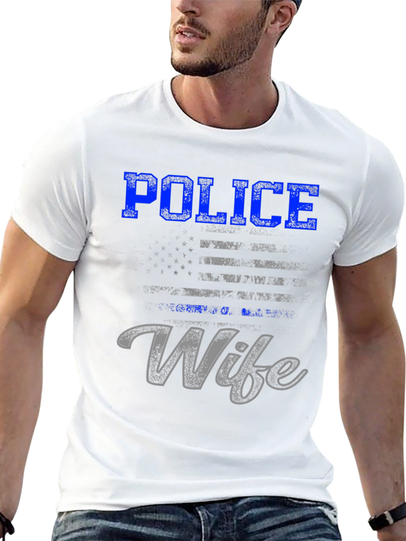 Police Wife T-Shirt - Thin Blue Line Flag