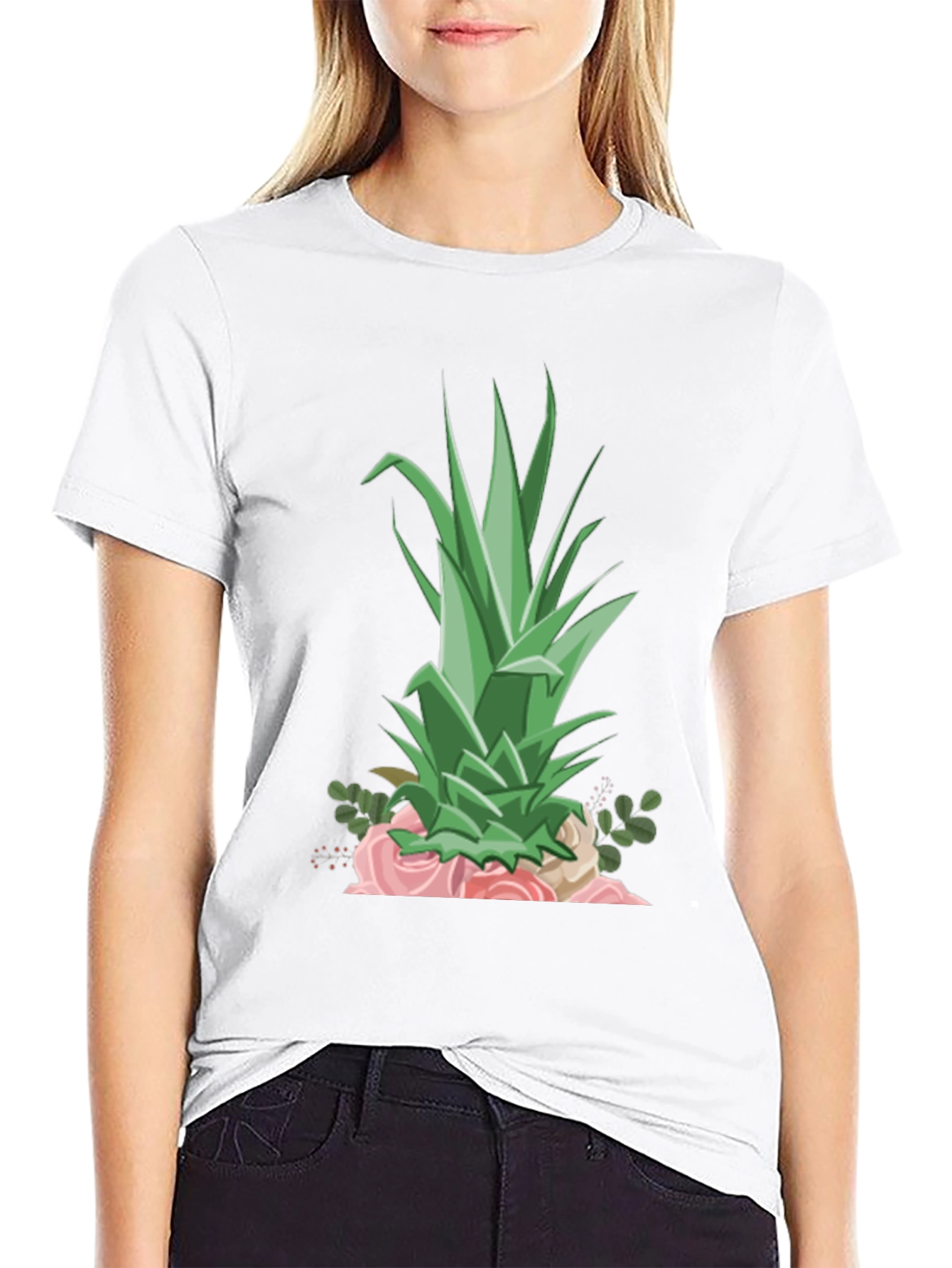 Pineapple & Roses Graphic Tee - Stylish Summer Shirt