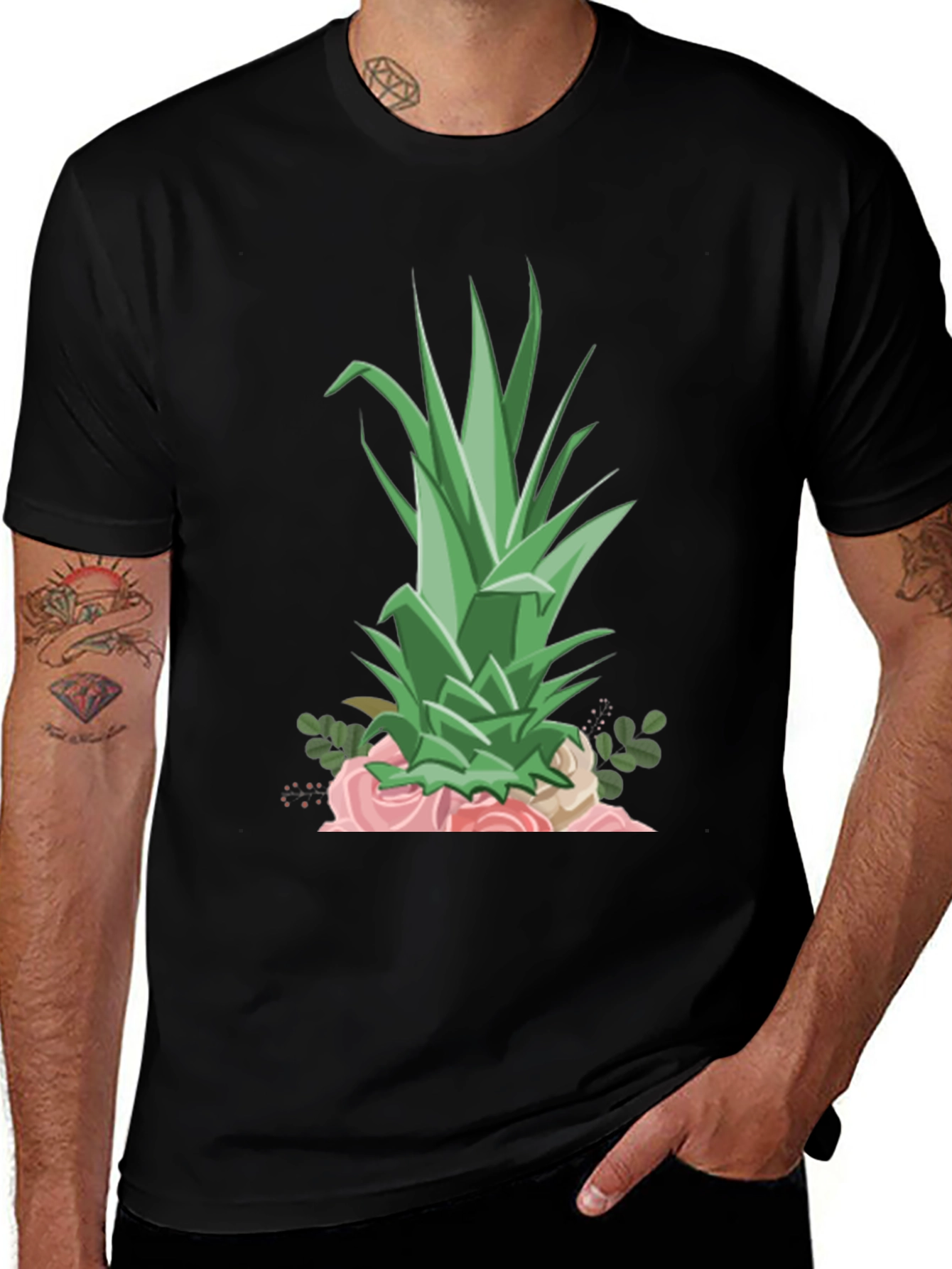 Pineapple & Roses Graphic Tee - Stylish Summer Shirt