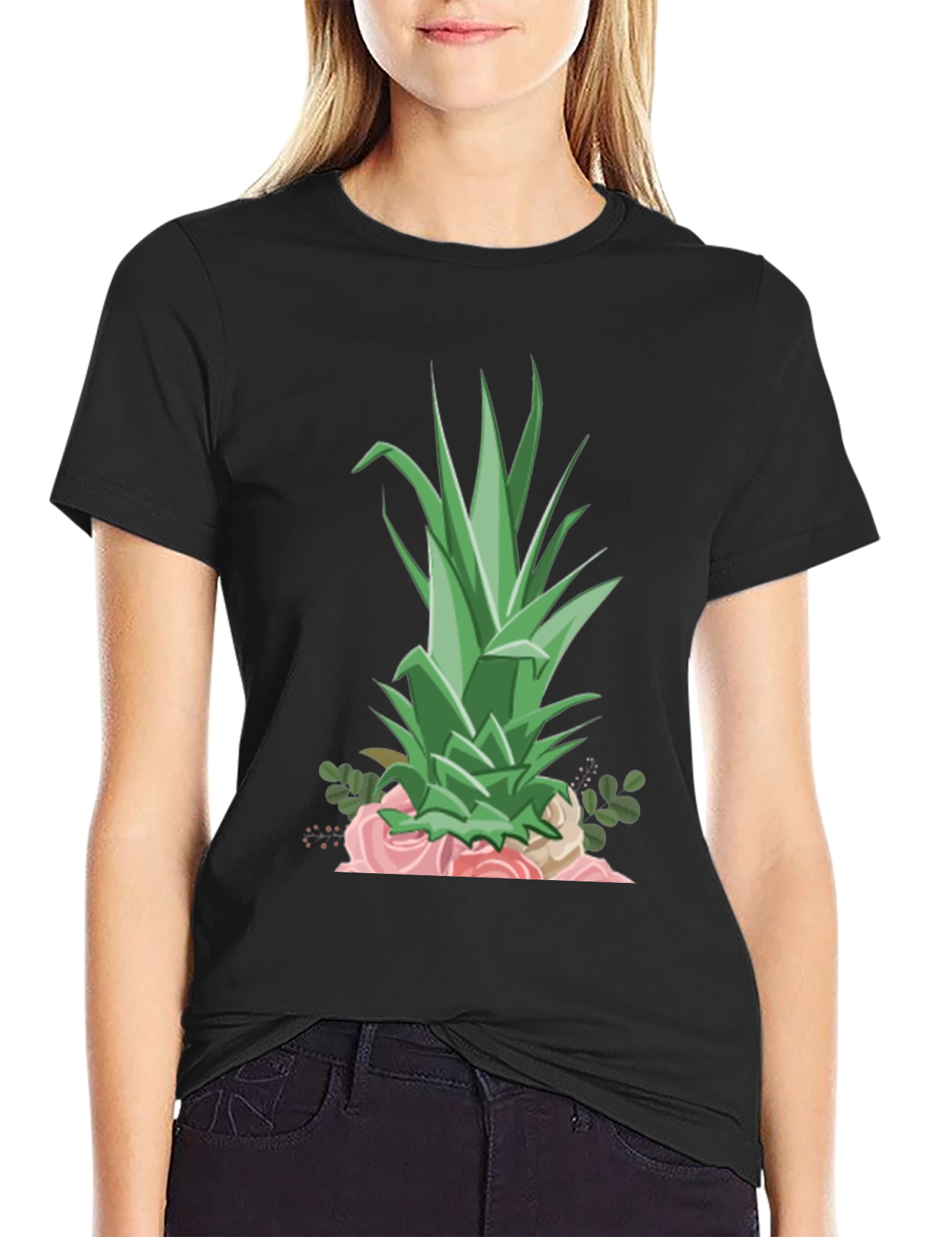 Pineapple & Roses Graphic Tee - Stylish Summer Shirt