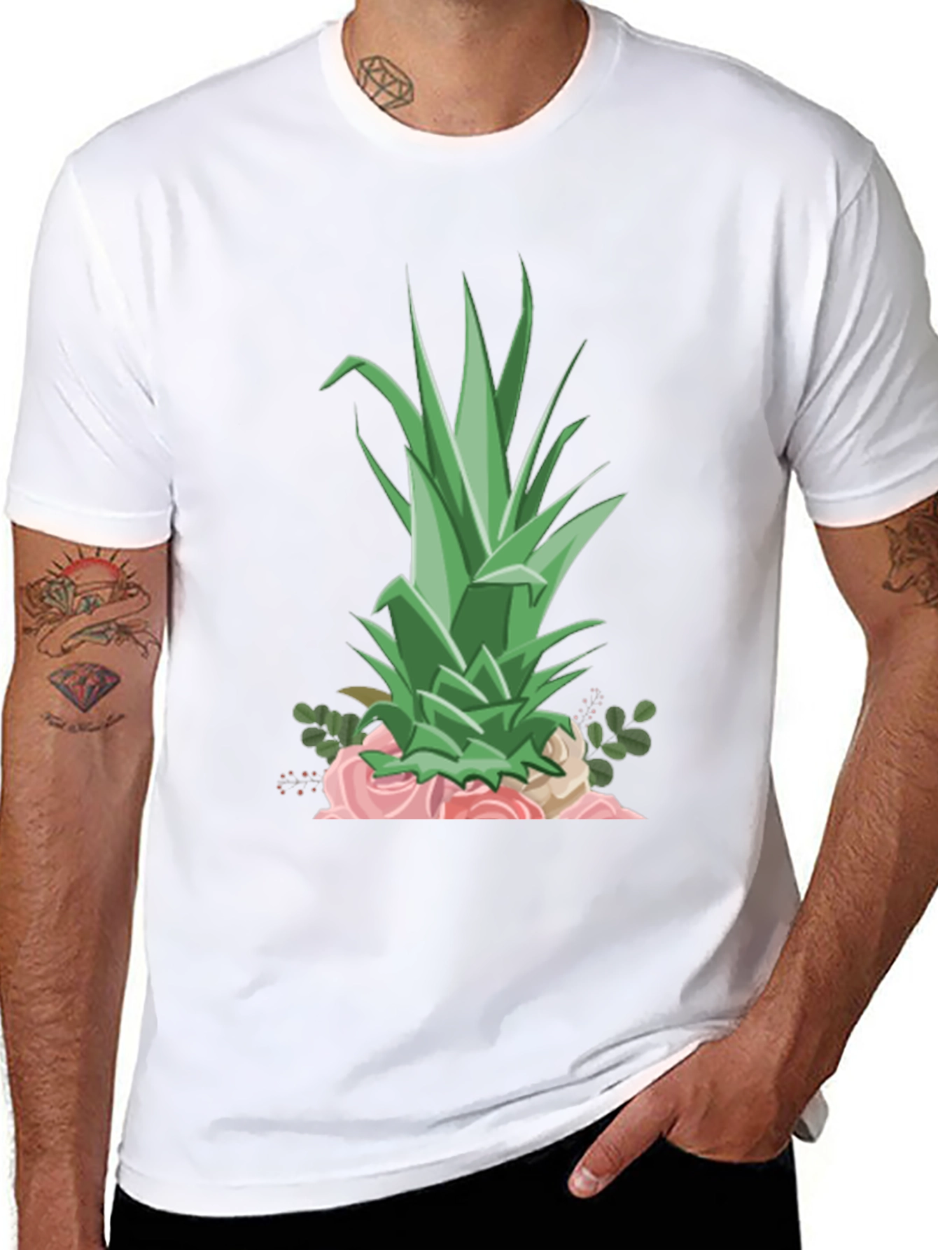 Pineapple & Roses Graphic Tee - Stylish Summer Shirt