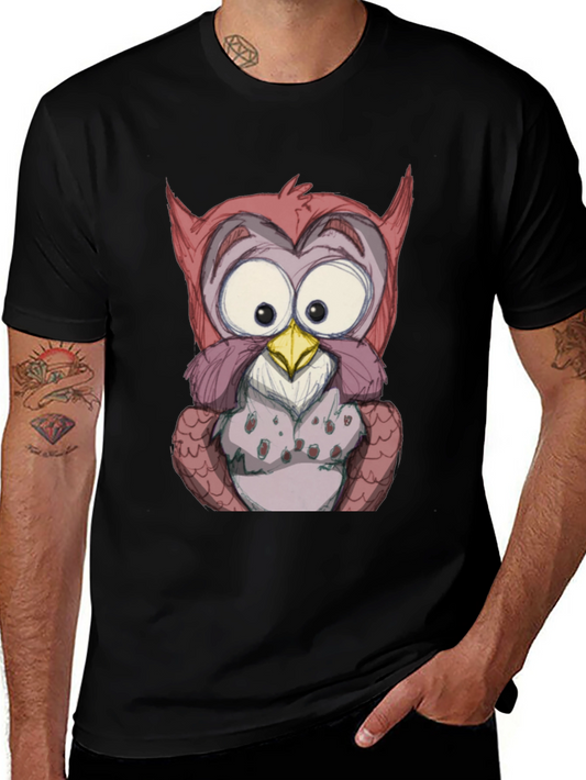 Cartoon Owl Graphic Black T-Shirt