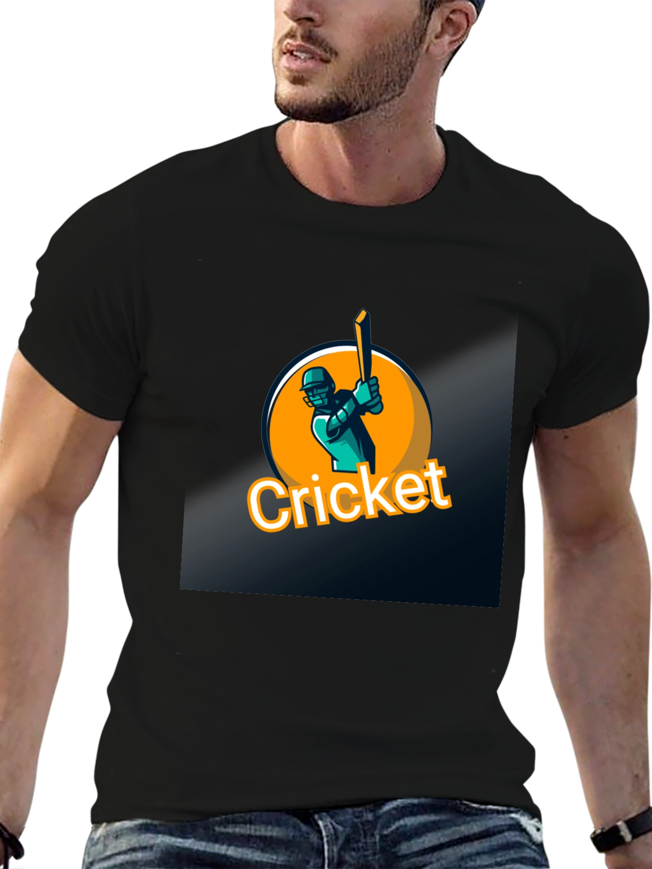 Cricket Player Graphic Black T-Shirt