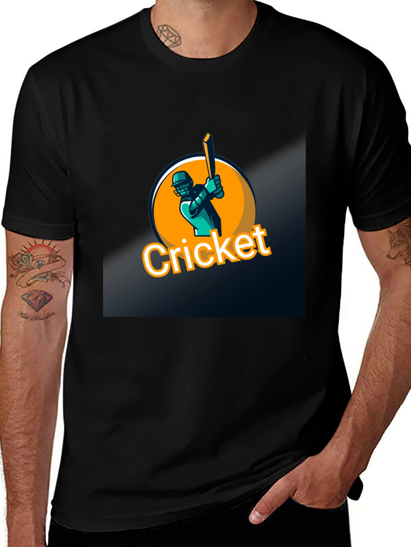Cricket Player Graphic Black T-Shirt