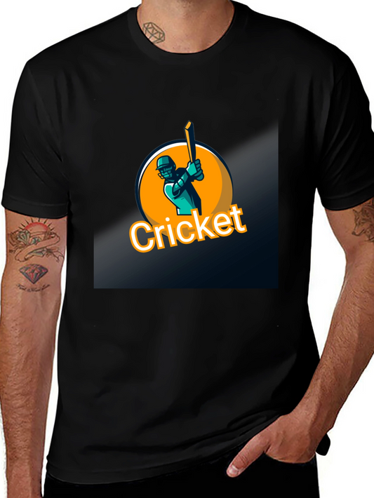 Cricket Player Graphic Black T-Shirt