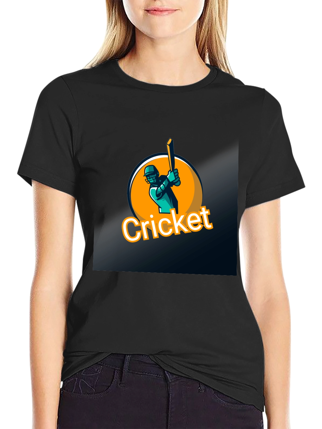 Cricket Player Graphic Black T-Shirt